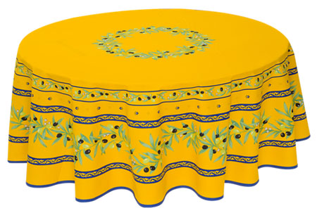 French Round Tablecloth coated or cotton Ramatuelle Yellow-blue - Click Image to Close